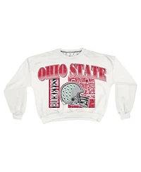 Pressbox Women's White Ohio State Buckeyes Oversized Janice Retro Waist-Length Sweatshirt