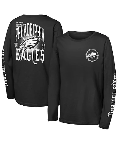 Outerstuff Big Boys and Girls Black Philadelphia Eagles Rumble Long Sleeve T-Shirt