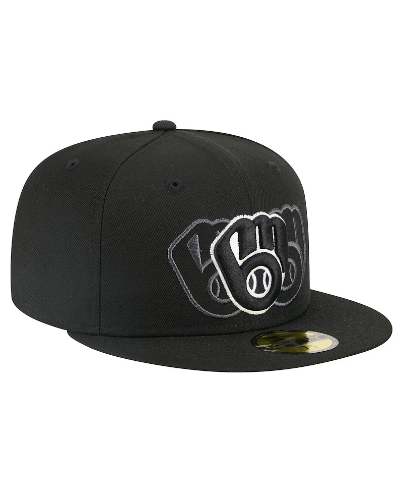 New Era Men's Black Milwaukee Brewers Tri-Hit 59FIFTY Fitted Hat