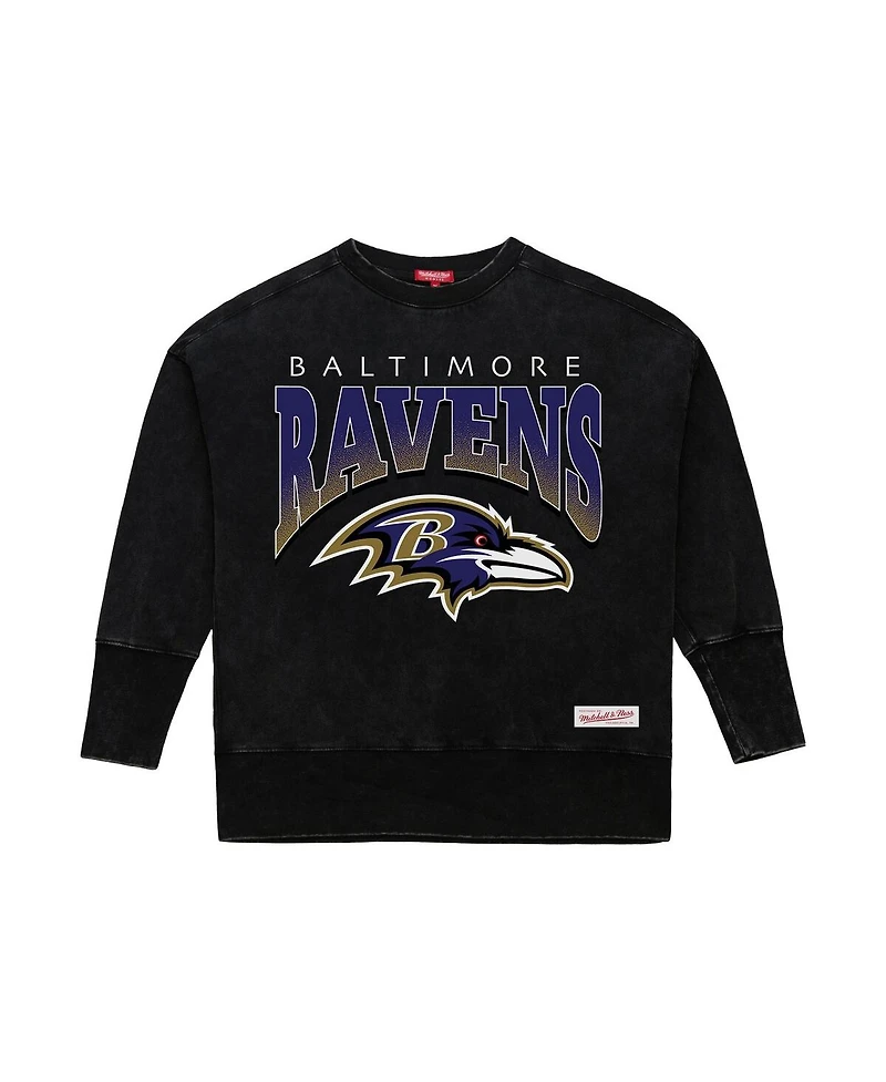 Mitchell & Ness Women's Black Baltimore Ravens Delineate Mineral Wash Crewneck Sweatshirt
