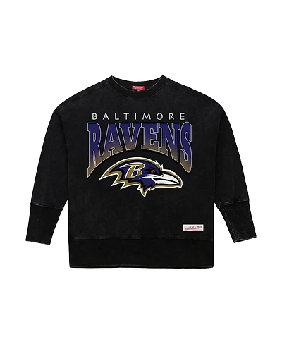 Mitchell & Ness Women's Black Baltimore Ravens Delineate Mineral Wash Crewneck Sweatshirt