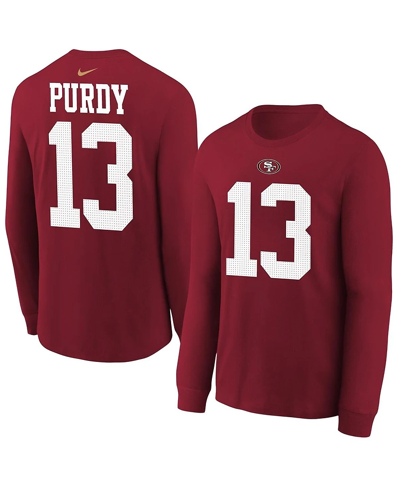 Nike Big Boys and Girls Brock Purdy Scarlet San Francisco 49ers Player Name Number Long Sleeve T-Shirt