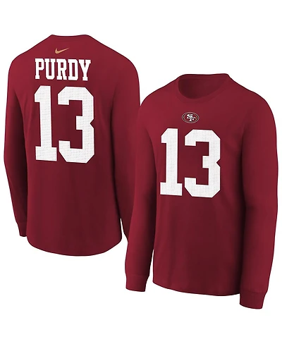 Nike Big Boys and Girls Brock Purdy Scarlet San Francisco 49ers Player Name Number Long Sleeve T-Shirt