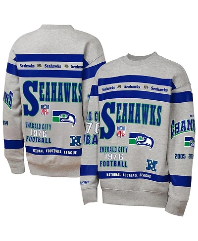 Mitchell & Ness Big Boys and Girls Gray Seattle Seahawks Throwback All-Over Print Fleece Sweatshirt