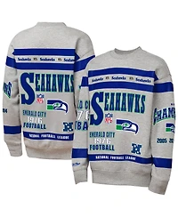 Mitchell & Ness Big Boys and Girls Gray Seattle Seahawks Throwback All-Over Print Fleece Sweatshirt