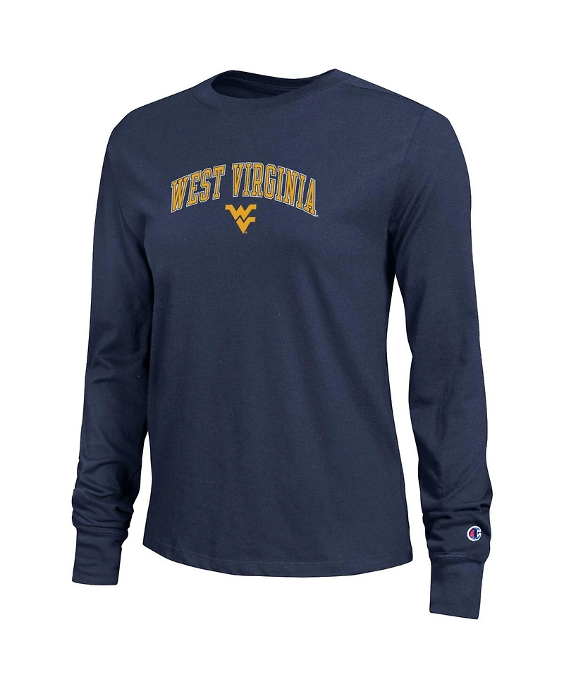 Champion Women's Navy West Virginia Mountaineers Arch Over Logo Long Sleeve T-Shirt
