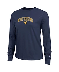 Champion Women's Navy West Virginia Mountaineers Arch Over Logo Long Sleeve T-Shirt