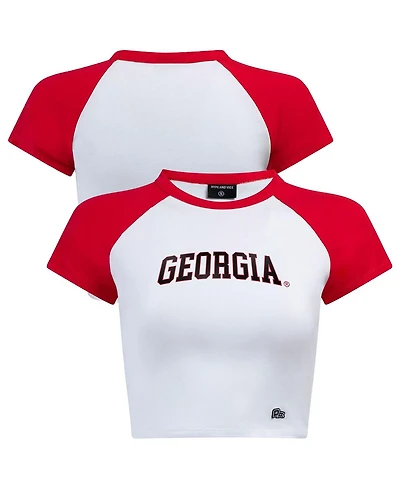Hype and Vice Women's White/Red Georgia Bulldogs Homerun Cropped Raglan T-Shirt