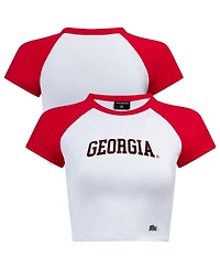 Hype and Vice Women's White/Red Georgia Bulldogs Homerun Cropped Raglan T-Shirt