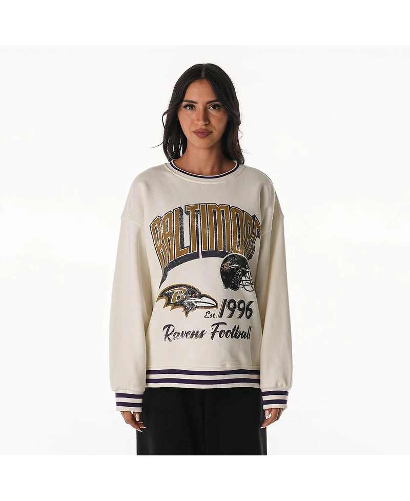 The Wild Collective Women's Cream Baltimore Ravens Oversized Vintage French Terry Sweatshirt