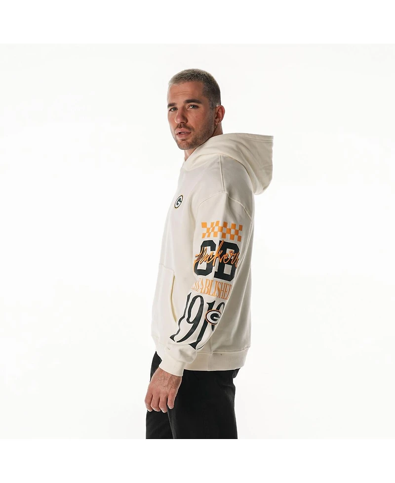 The Wild Collective Men's and Women's Cream Green Bay Packers Stacked Graphic Sleeve Fleece Hoodie