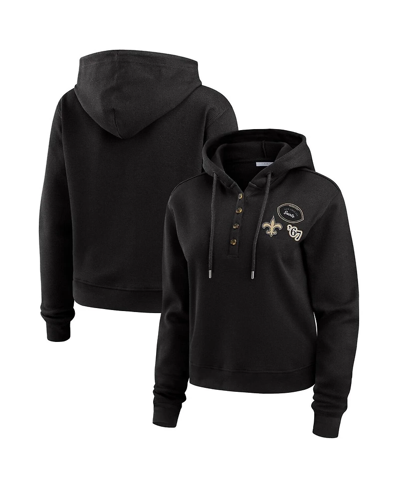 Wear by Erin Andrews Women's Black New Orleans Saints Waffle Hoodie Pullover Top