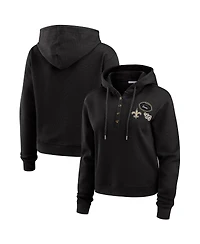 Wear by Erin Andrews Women's Black New Orleans Saints Waffle Hoodie Pullover Top