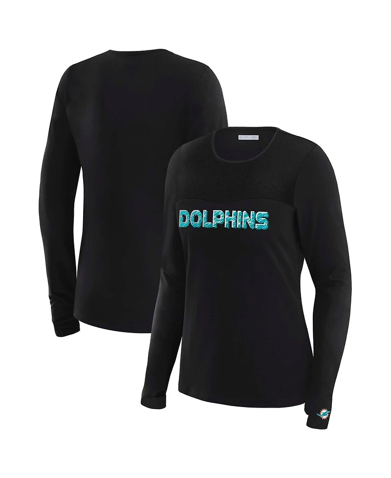 Wear by Erin Andrews Women's x Gracie Hunt Black Miami Dolphins Mesh Panel Long Sleeve T-Shirt