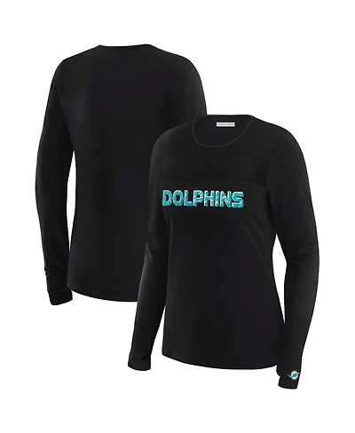 Wear by Erin Andrews Women's x Gracie Hunt Black Miami Dolphins Mesh Panel Long Sleeve T-Shirt