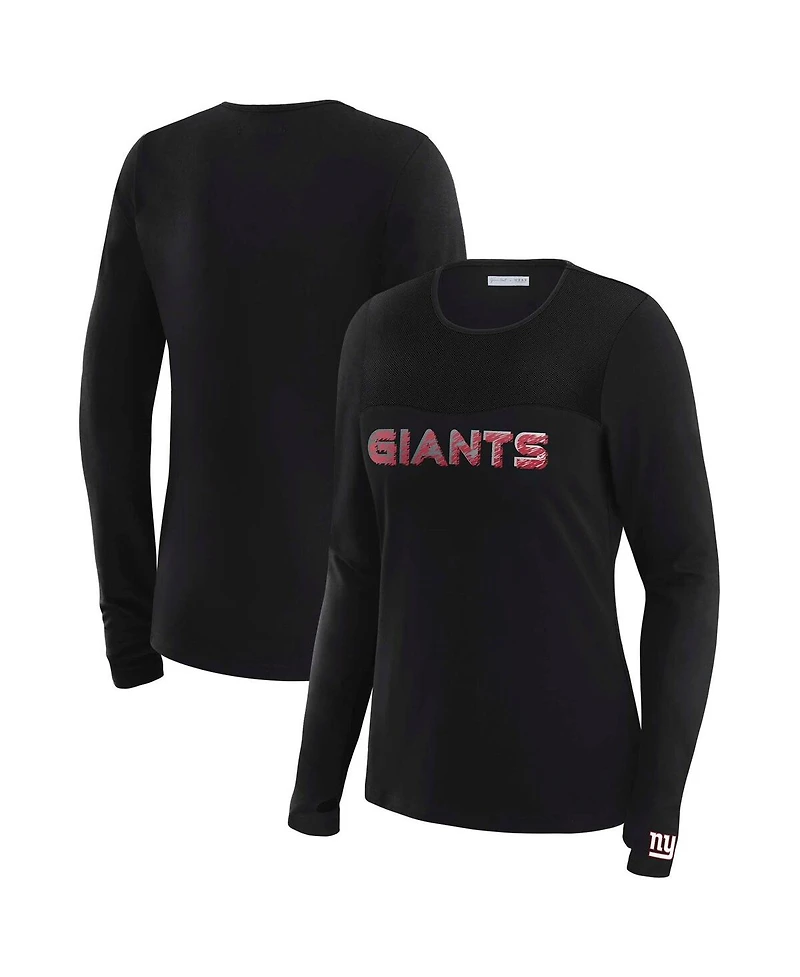 Wear by Erin Andrews Women's x Gracie Hunt Black New York Giants Mesh Panel Long Sleeve T-Shirt