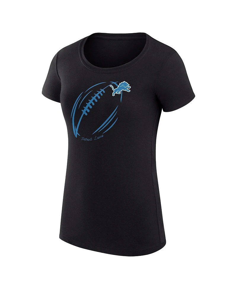 G-iii 4Her by Carl Banks Women's Black Detroit Lions Super-Slim Fit Lightweight Subtle Football T-Shirt