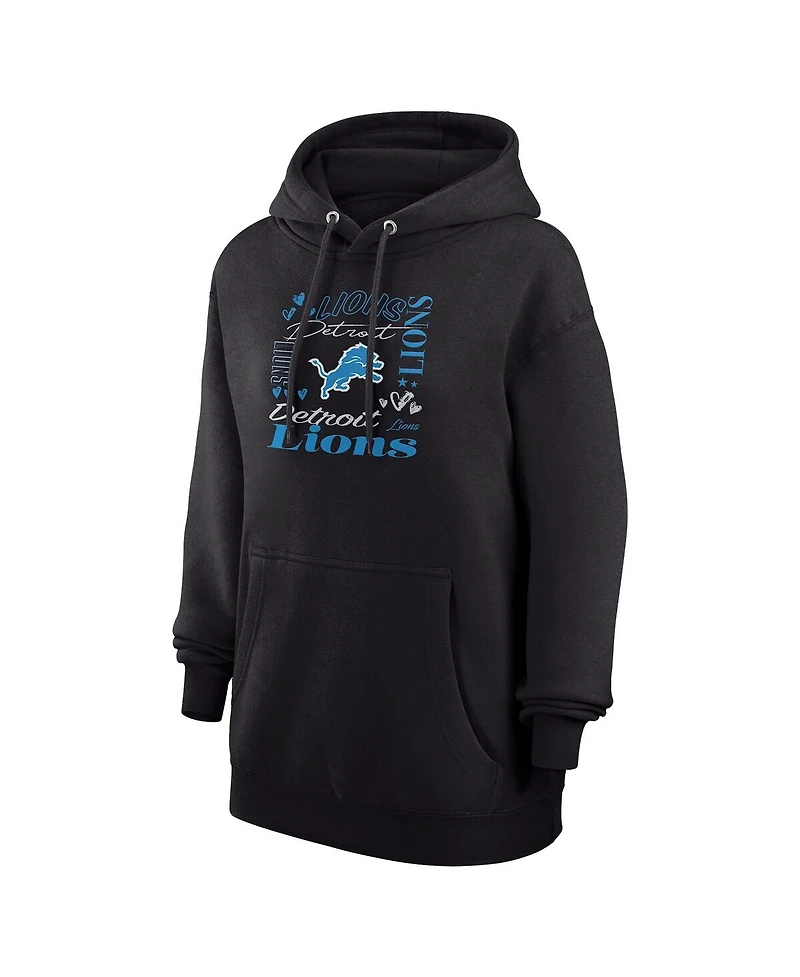 G-iii 4Her by Carl Banks Women's Black Detroit Lions Collage Graphic Fleece Pullover Hoodie