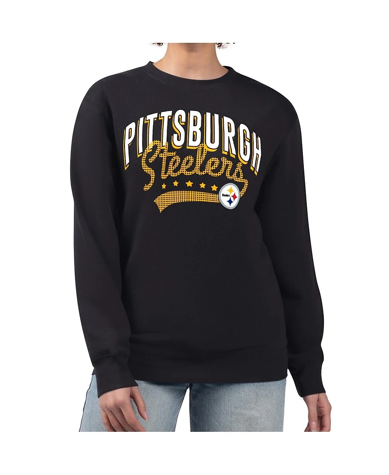 G-iii 4Her by Carl Banks Women's Black Pittsburgh Steelers Filigree Logo Graphic Fleece Pullover Sweatshirt
