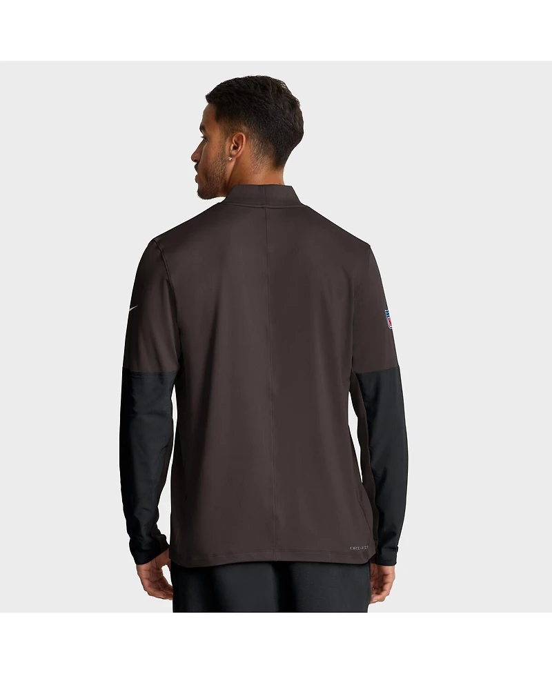 Nike Men's Brown Cleveland Browns Sideline Dri-fit Half-Zip Pullover Hoodie