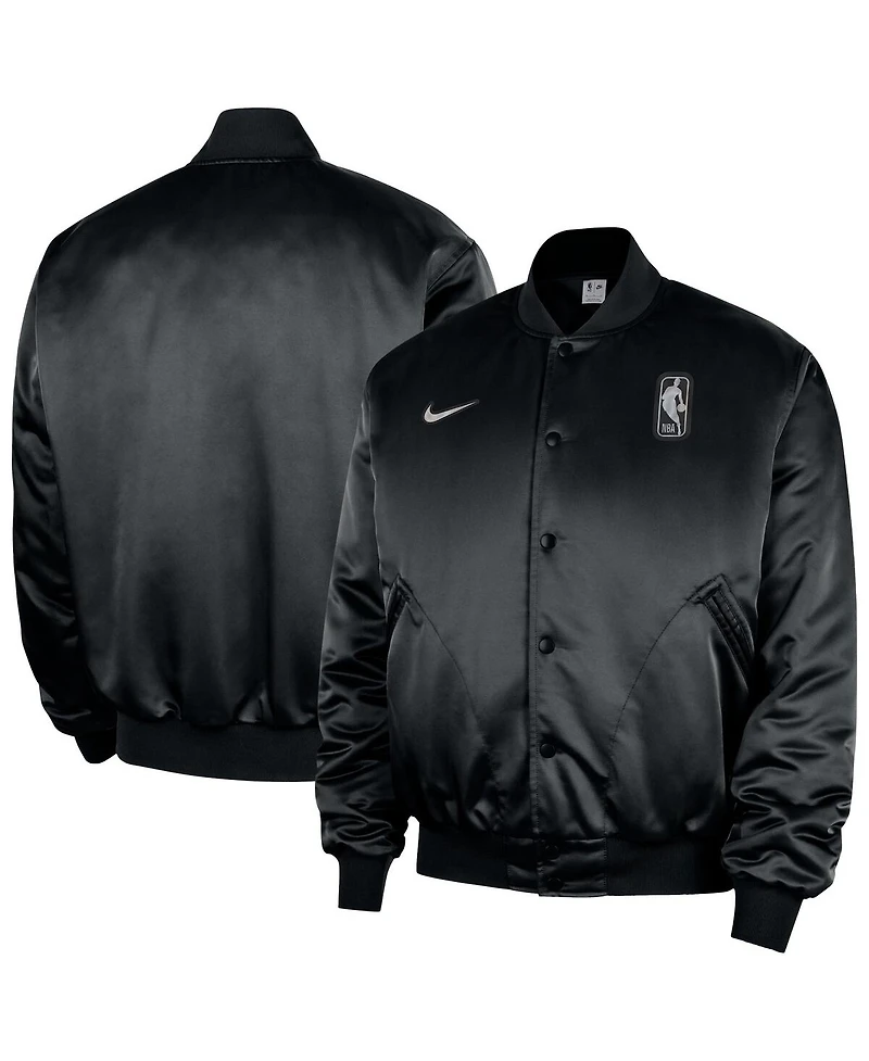 Nike Men's Black Nba Authentic Lenticular Woven Satin Full-Snap Therma-fit Jacket