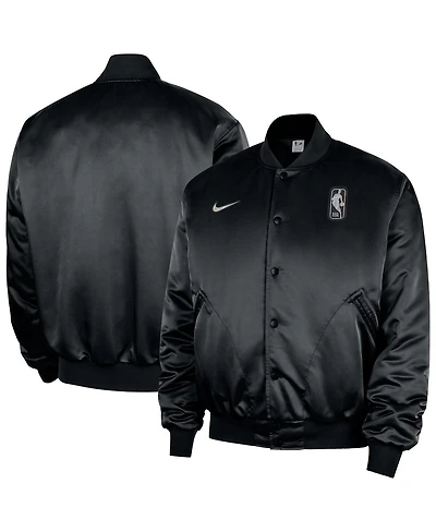 Nike Men's Black Nba Authentic Lenticular Woven Satin Full-Snap Therma-fit Jacket