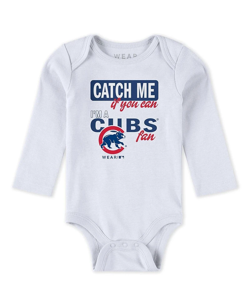 Wear by Erin Andrews Baby Boys and Girls 3-Piece Heather Gray/White/Royal Chicago Cubs Three-Piece Turn Me Around Bodysuits Pants Set
