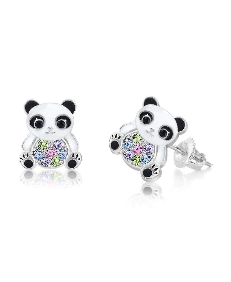 Chanteur Girls /Girl/Panda Enamel Multi-color Crystal White Gold Palladium Plating Screwstud Earring