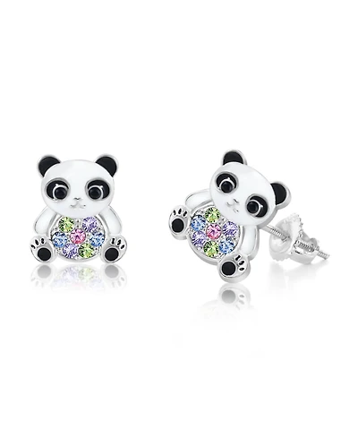 Chanteur Girls /Girl/Panda Enamel Multi-color Crystal White Gold Palladium Plating Screwstud Earring