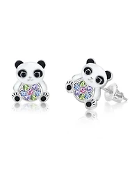 Chanteur Girls /Girl/Panda Enamel Multi-color Crystal White Gold Palladium Plating Screwstud Earring
