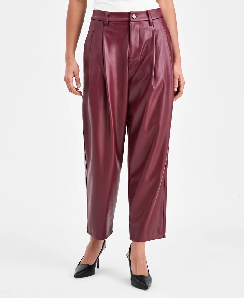 Bar Iii Women's Faux Leather Barrel-Leg Pants, Macy's Exclusive