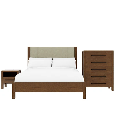 Furniture Davie Cracked Oak and Fabric 3-Pc. King Bedroom Set