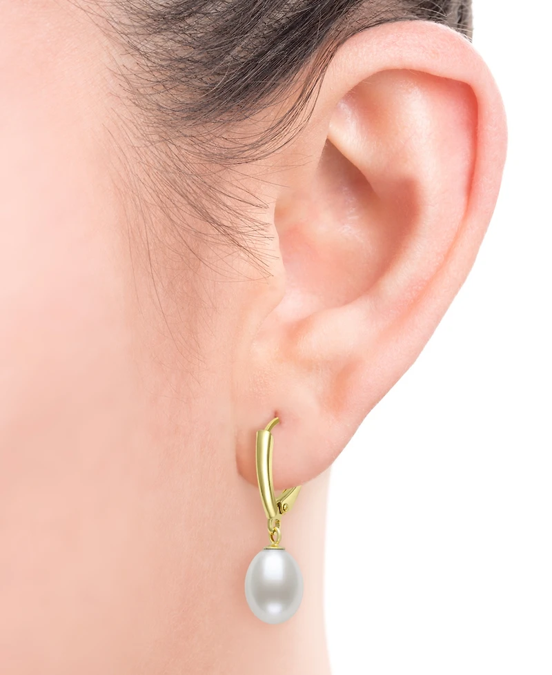 Belle de Mer Cultured Freshwater Drop Pearl (7-8mm) Earrings in 14k Gold over Silver