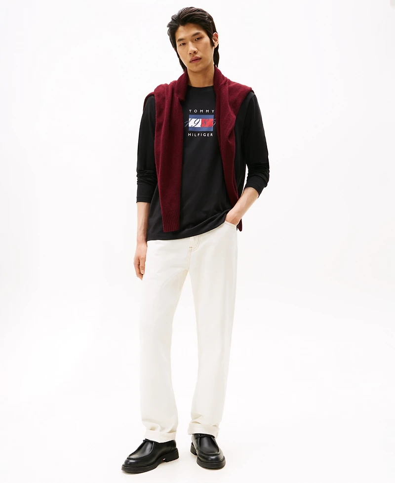 Tommy Hilfiger Men's Linear Flag Graphic Long Sleeves T-Shirt
