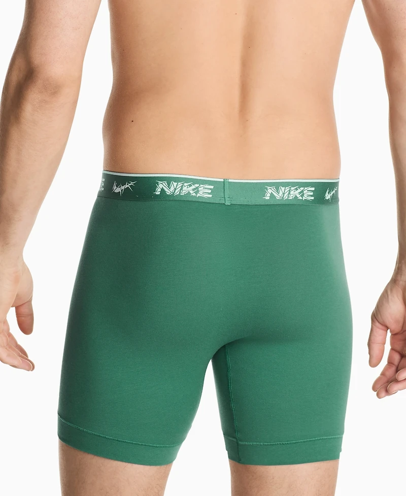 Nike Men's 3-Pack Dri-fit Essential Cotton Stretch Boxer Briefs - Evergreen Aura/ Deep Night/ Black