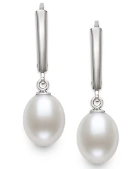 Belle de Mer Cultured Freshwater Drop Pearl (7-8mm) Earrings in Sterling Silver