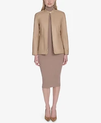 Cole Haan Women's Hand Stitched Detail Stand Collar Leather Jacket