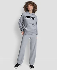 Dkny Women's Flock Logo Kanga Pocket Pull-On Hoodie
