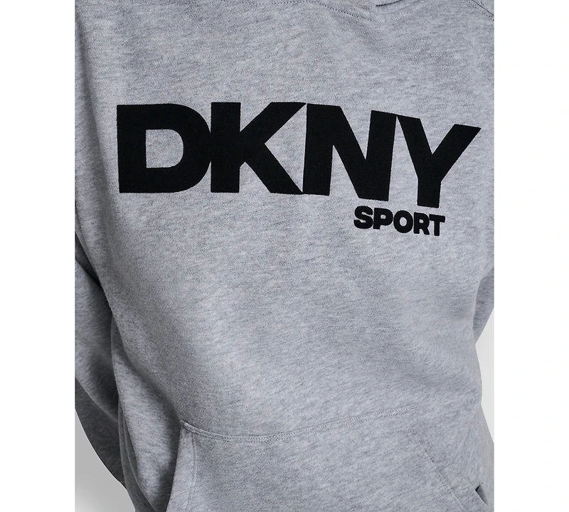 Dkny Women's Flock Logo Kanga Pocket Pull-On Hoodie