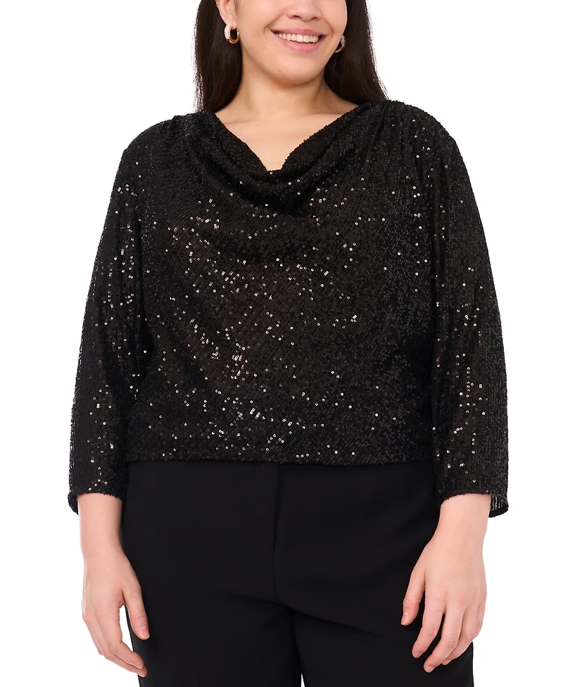 Vince Camuto Plus Drape Neck 3/4-Sleeve Top