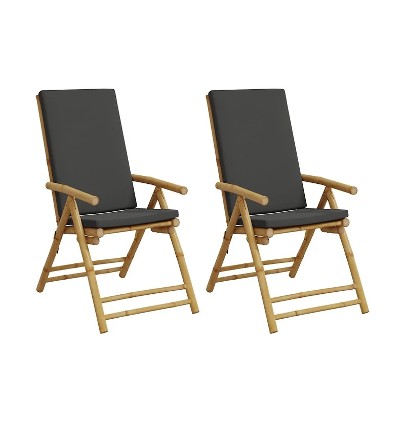 vidaXL Folding Patio Reclining Chairs 2 pcs with Cushions Bamboo