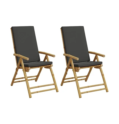 vidaXL Folding Patio Reclining Chairs 2 pcs with Cushions Bamboo