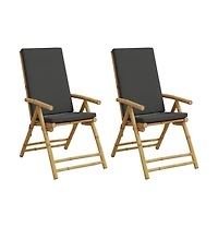 vidaXL Folding Patio Reclining Chairs 2 pcs with Cushions Bamboo