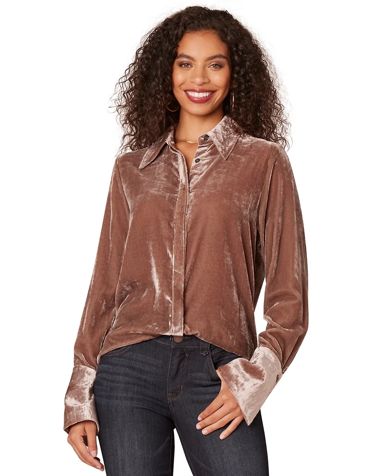 Democracy Petite Velvet Button-Front Top