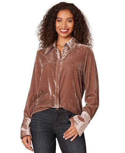 Democracy Petite Velvet Button-Front Top