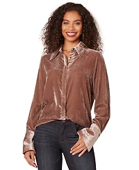 Democracy Petite Velvet Button-Front Top