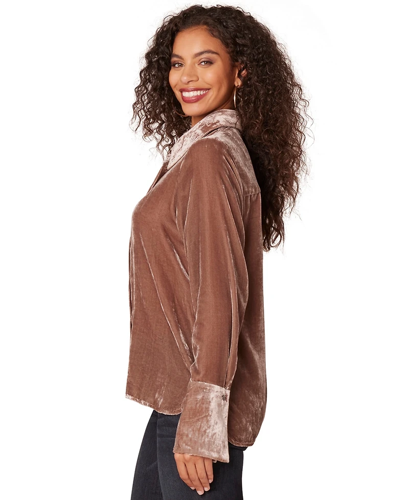 Democracy Petite Velvet Button-Front Top