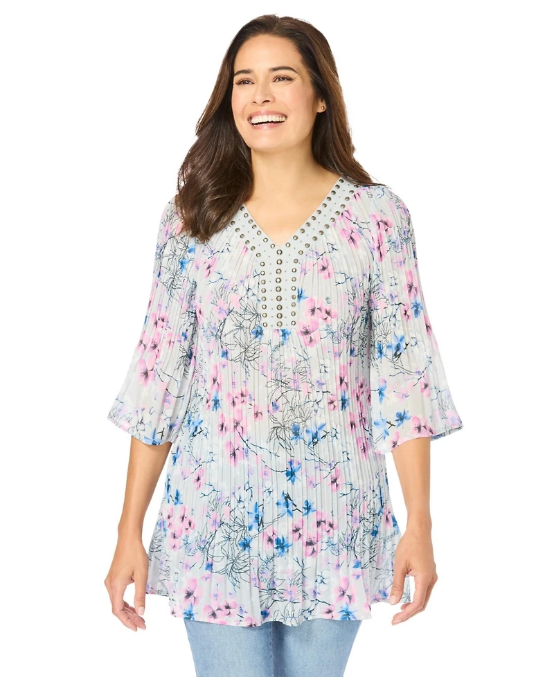 Woman Within Plus Embellished Pleated Blouse