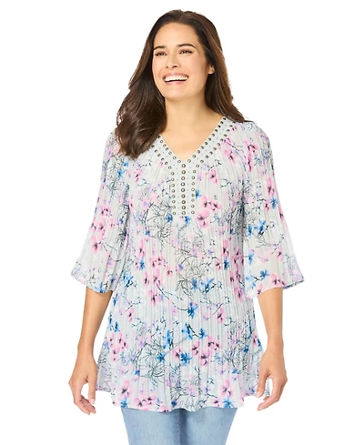 Woman Within Plus Embellished Pleated Blouse