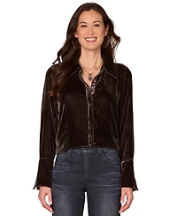 Democracy Petite Velvet Button-Front Top